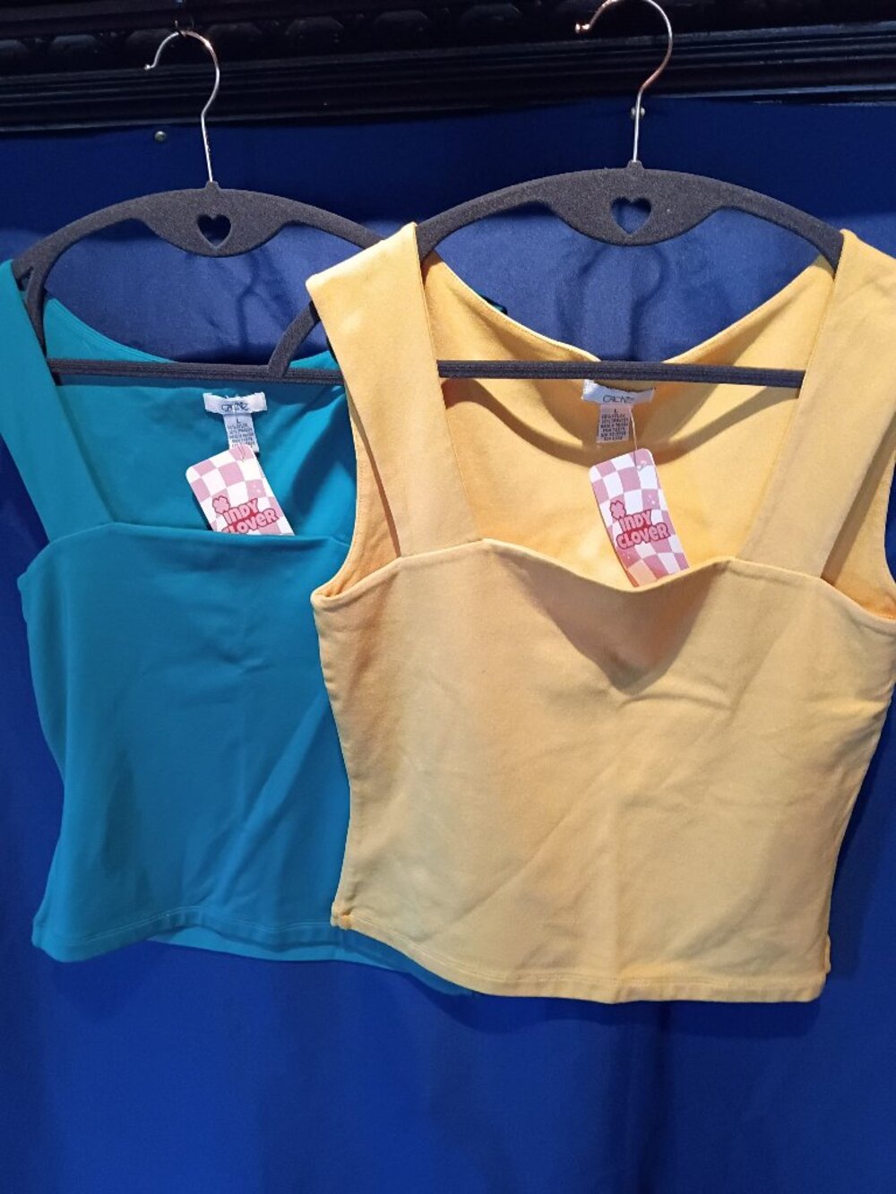 2 Vintage Cache tops. 1 Yellow 1 Green Size large